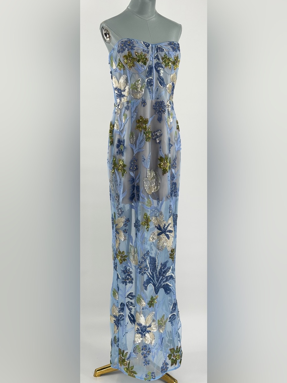 🆕 BRONX & BANCO 🧿 NWOT Dahlia Floral Gown, Baby Blue Multi Maxi - Sz L US 8 - Picture 4 of 17